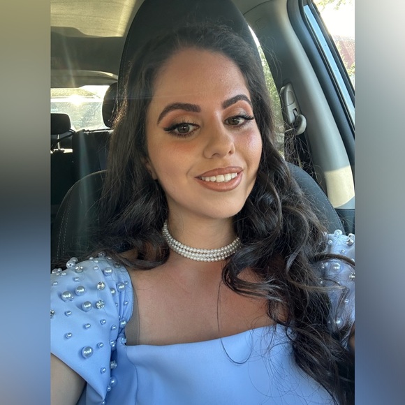 Elegant Off-Shoulder Light Blue Gown - Picture 2 of 3